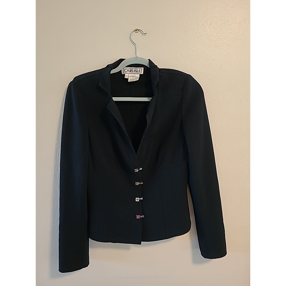 CARLISLE Womans Size 6 DIPLOMAT Black Wool Blend BLAZER JACKET Silver